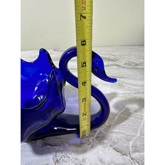 Vintage Cobalt Blue Blown Glass Swan Candy Dish MCM Decorative - Picture 10 of 14